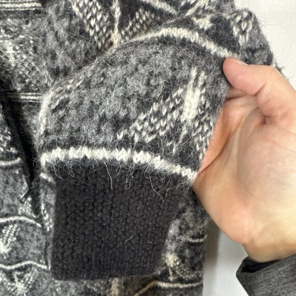 Minkha 100% Alpaca Hand-Knit Zip Cardigan Sweater Gray Black Pattern Women L/XL - Picture 3 of 6